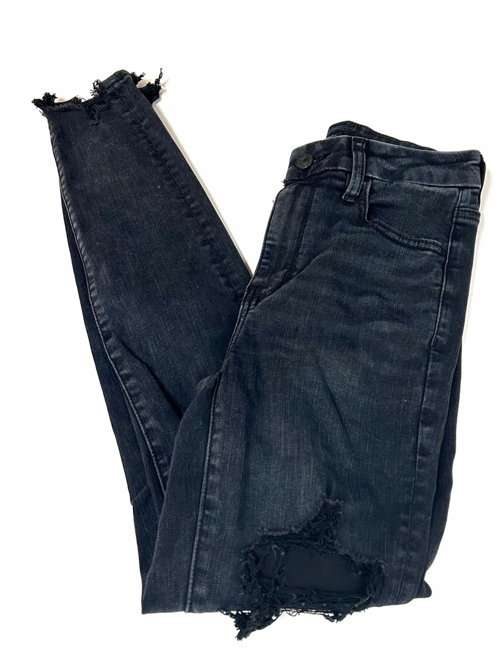 American Eagle Women’s Size 2 Super Hi Rise Jegging Jeans Black Distressed Soft